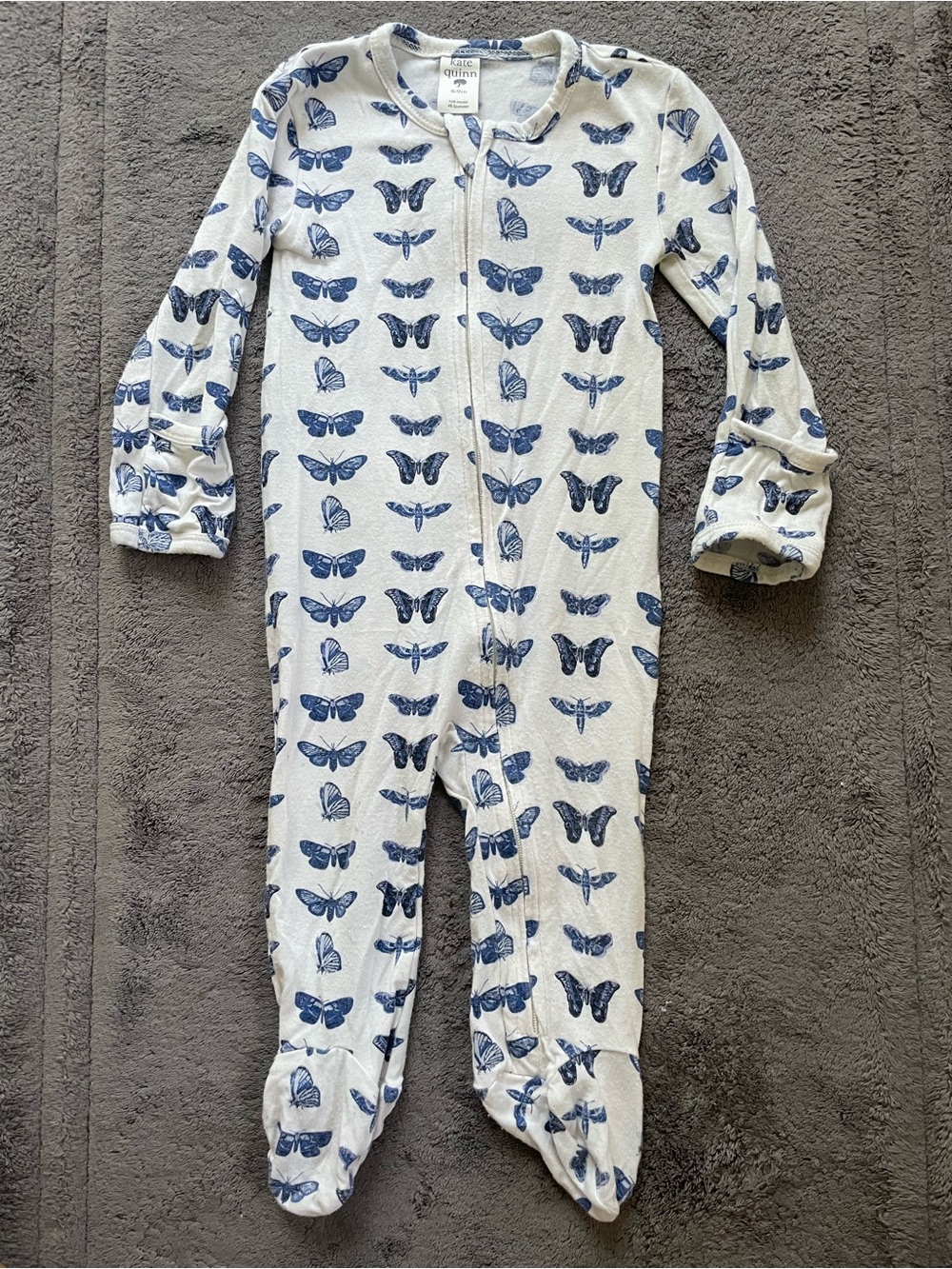 Kate Quinn Blue Butterfly Zip Front Footed One-Piece